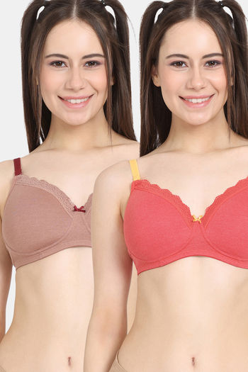 Buy Rosaline Rerooted Simplicity Padded Non Wired 3/4th Coverage T-Shirt Bra (Pack of 2 ) - Skin Red
